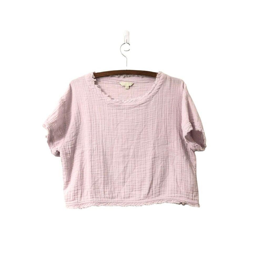 Voloshin Lavender Gauzy Cotton Raw Hem Boxy Crop Top Womens Size XSmall